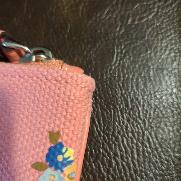 Coach Pink Floral Catepillar Bee Canvas Zipper Wristlet Pouch - Picture 5 of 10